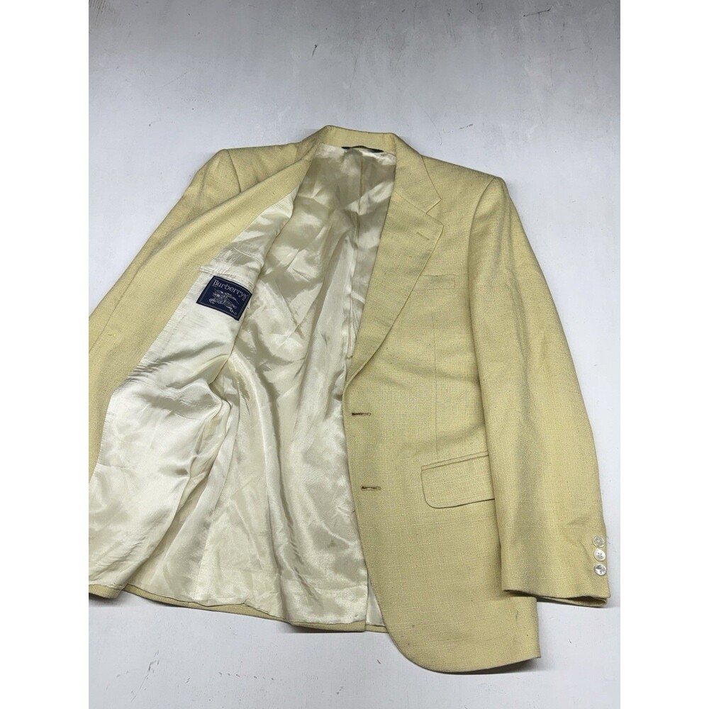 Vintage Burberry’s Suit Jacket Blazer Yellow Tweed 100% Silk Mens 40S